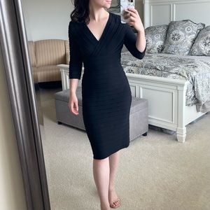 Adrianna Papell Black Shutter Pleated Jersey Knit Cocktail Midi Dress